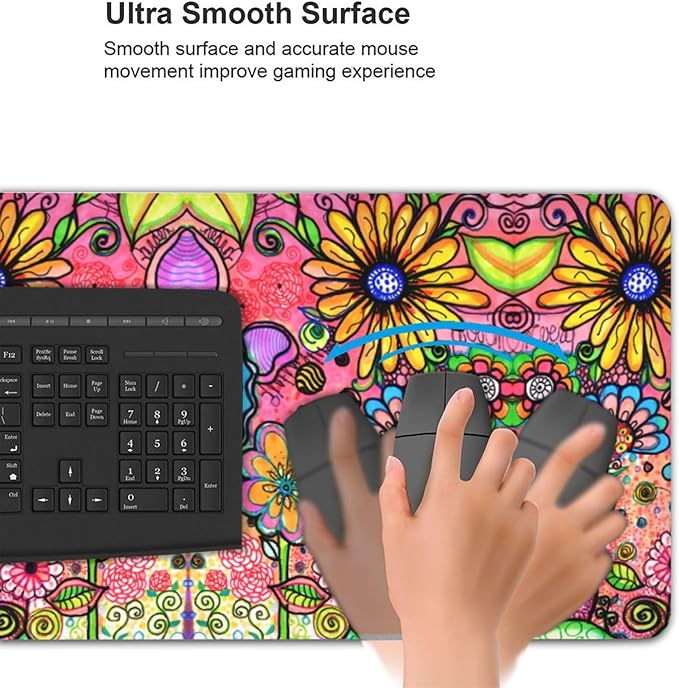 Extra Large Mouse Pads Hippie Flowers XXL Extended Mousepad with Stitched Edges Non-Slip Rubber Base Computer Keyboard Pad Desk Mat for Home Office Desk Decor, 35.4" X 15.7"