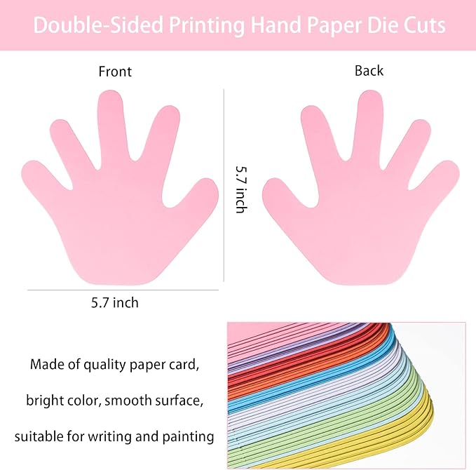 72 Pieces Hand Cutouts Paper Hand Shape Cut-Outs Assorted Color Handprint Shape Cutouts Blank Creative Paper Cutouts for Kids DIY Craft Art Project Home School Classroom Decorations