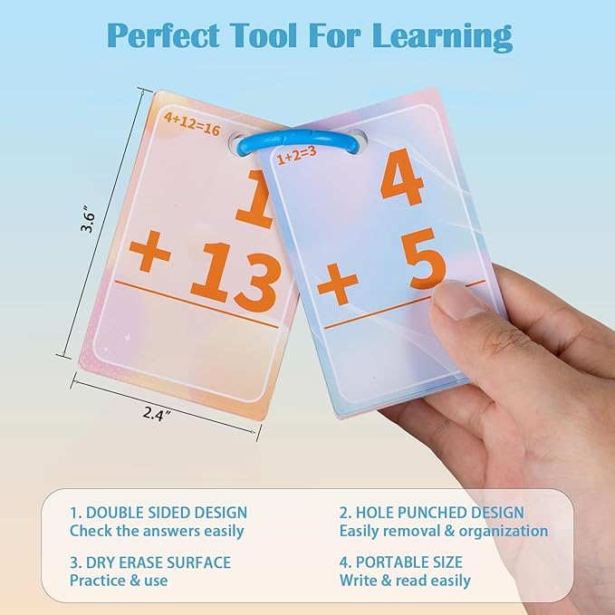 Addition and Subtraction Flash Cards, Math Facts Flashcards 1-20, Math Manipulatives Games for Kindergarten, 1st, 2nd, 3rd, 4th, 5th, 6th Grade Kids Ages 4-12-56cards