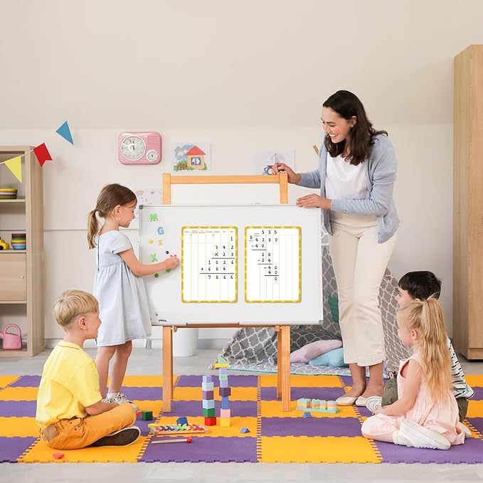 12 Pack Math Manipulatives Whiteboards 9x12inch Long Division Dry Erase Board Double Sided Multi-Digit Computation Math Learning Practice Lapboard Educational Tool for Classroom School Kid Student
