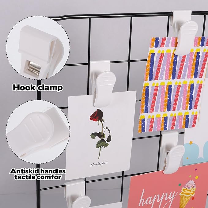 20 Pcs Grid Wall Hooks Clips, Gridwall Accessories Hanging Display Oil Painting Sign Panel Wall Wire Rack Clips for Retail, Art Exhibition and Workspace Organization Displays and Storage