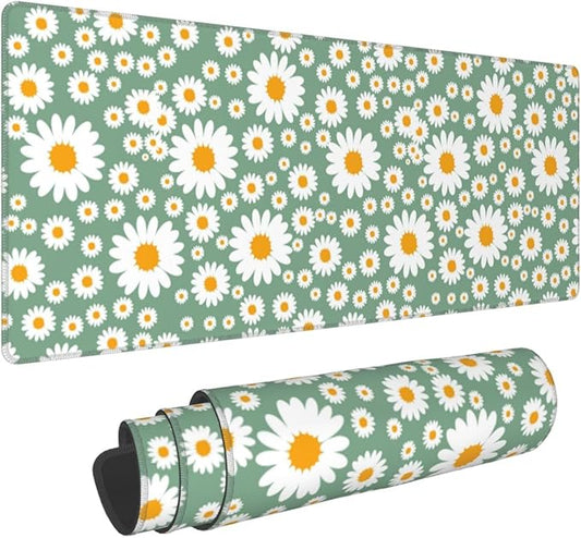 Daisy Flowers Large Mouse Pad with Stitched Edges Long Non-Slip Rubber Base Spring Floral Print Mousepad Laptop Keyboard Mat Desk Pad for Office Home Desk Decor, 31.5" X 11.8"