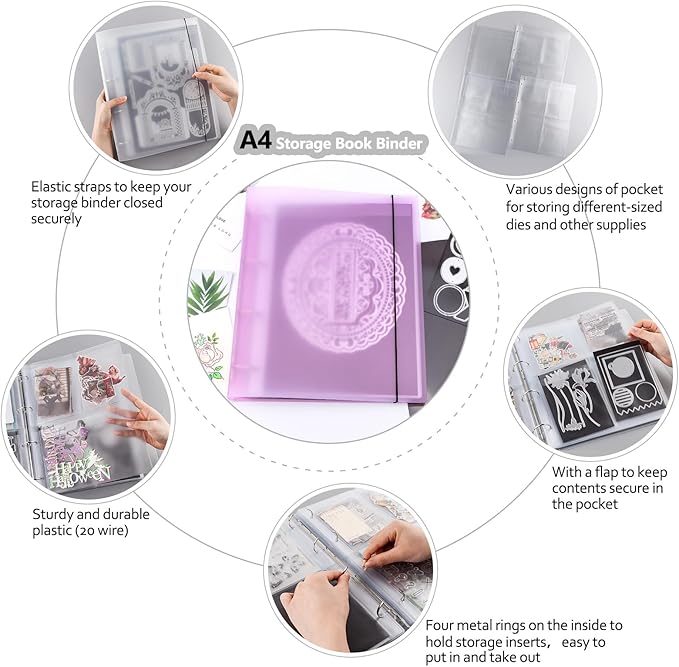 A4 4-Holes Round Ring View Binders Plastic Cover, Refillable Notebook Journal Binder File Folder, Loose Leaf Sheet Protector/DIY Scrapbooking/Binder Cover Protector (Purple)