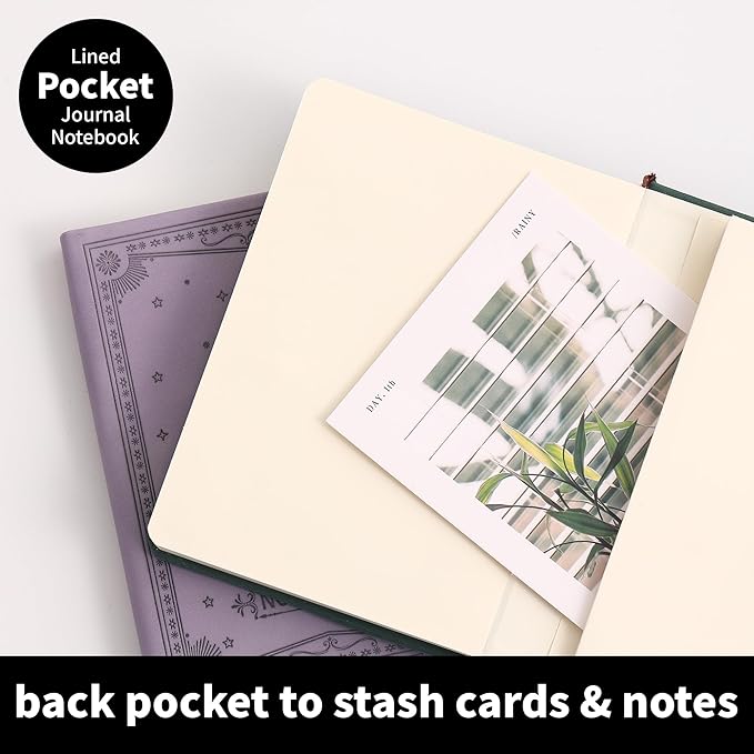 Inner Pocket Notebook Lined Journal 4X 6 Hardcover Leather Notebook 288 PAGE Finger Aesthetic Bound College Ruled Reading Diary Notepad For Travel Work School Office Writing Gifts -Blue