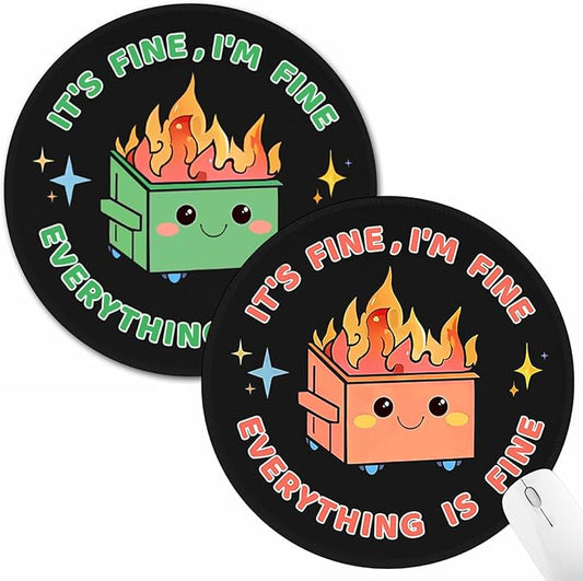 2 Pack Dumpster on Fire Mouse Pad, Funny Cute Mousepad for Desk Accessories, Small Mouse Pad for Gaming Computer Laptop, Work Home Office Supplies Decor, It's Fine I'm Fine Everything is Fine