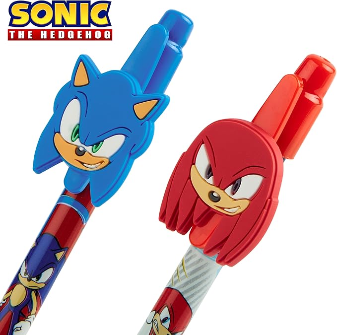 Sonic The Hedgehog Pens for Kids Pack of 3 Ballpoint Pens Blue Ink for Boys with Character Toppers Cute School Supplies Gamer Gifts for Kids