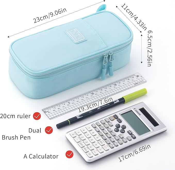 CICIMELON Durable Pencil Case Big Storage Pen Pouch Bag for School Supplies Office College Teen Adults, Light Blue