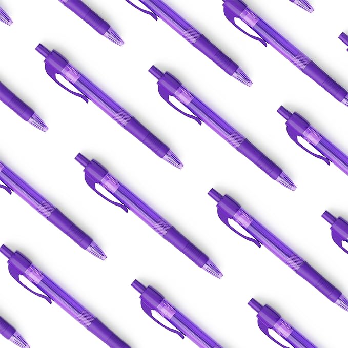 deegtran Pens Bulk, 30 Pack No Bleed Purple Ink Click Pens with Soft Grip, Wholesale Retractable Ballpoint Pens for Office School, Medium Point Smooth 1.0MM