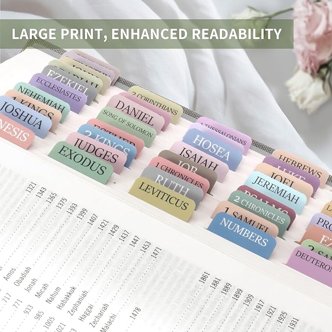 Bible Tabs for Women & Men, Laminated Bible Tabs for Study Bible, Large Print Bible Tabs for Easy Navigation, Bible Index Tabs, 66 Tabs Old & New Testament, Extra 9 Blank Tabs - Macaron