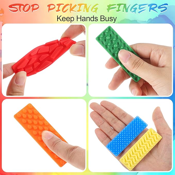 Ireer 6 Pcs Textured Sensory Stickers Silicone Desk Fidget Decals Thick Mental Health Stickers Strips Different Textured Calm Decals Stress Anxiety Relief Items for Adult Autism ADHD Desk Office Gift