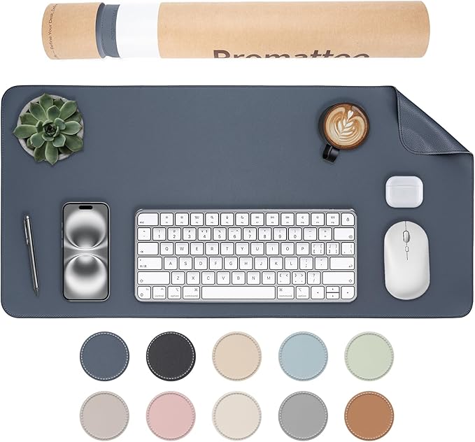 Oversized Non-Slip Desk Pad Protector with Premium Gift Box – Vegan Leather Waterproof Laptop Mat for Keyboard & Mouse, Grips Desk Firmly – Large Office Pad– Dusk Navy
