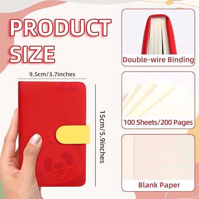 BOBO RABBIT Blank Journal Small Pocket Leather Notebook No Lines for Drawing Plain Sketch Book Cute Cartoon Panda Unlined Journal for Travel Work School, 200 Pages, 3.7"X5.9"