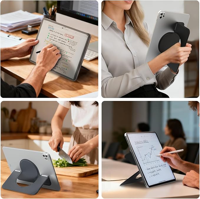 Nillkin Flexwing Adhesive Tablet Stand, 0.14 inch Invisible Slim iPad Holder, Stepless Adjustable Stand, Built-in Back Magnets, Compatible with Tablets Up to 10.4-13.2 inch, Black
