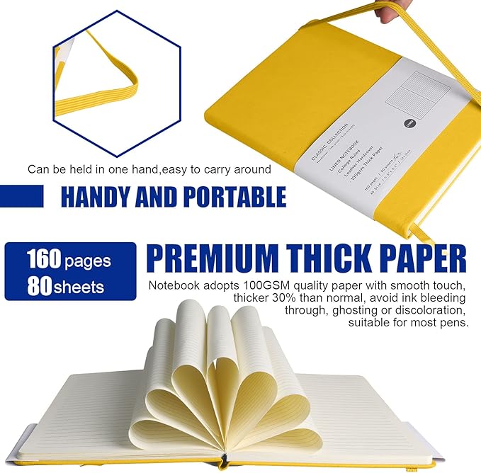 Lined Journal Notebook – Hardcover Notebook for Men & Women – Journals for Writing, Work, School, Home & Daily Notes, 160 Pages – Medium A5, 5.7"x8", 100 gsm Thick Paper (Bright Yellow)