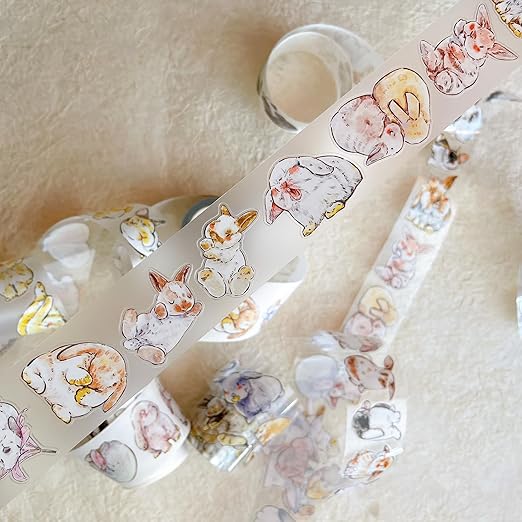 Seahorse Forest Vol6 A34 Cute Rabbit Ji,Pre-Cut Kawaii Thin Matte PET Washi Tape Stickers,Original Design,for Journaling,Scrapbooking,Planner,Scrapbook Supplies,Scrapbook Stickers, Bullet Journal