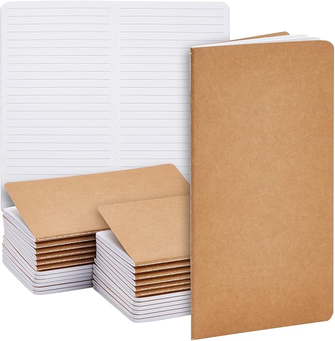 Paper Junkie Journaling Notebooks - 4 x 8 In, Brown Kraft Cover, Pack of 24, 80 Pages, Thread-Bound - Journals for Writing - Portable Travel Notebook & Mini Sketchbook