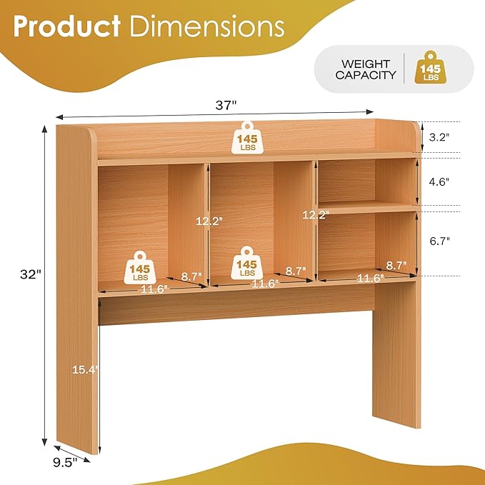 Nova Microdermabrasion Wooden Desktop Bookshelf with 6 Shelves–3-Tier Desk Organizer Hutch for Computer Desk, Home or Office (Natural)