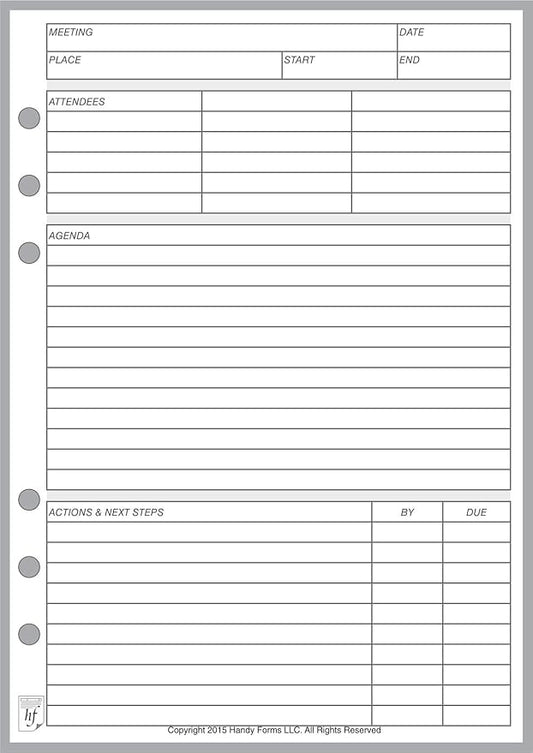 A5 Size Meeting Manager, Sized and Punched for 6-Ring A5 Notebooks by Filofax, LV (GM), Kikki K, TMI, and Others. Sheet Size 5.83" x 8.27" (148mm x 210mm)