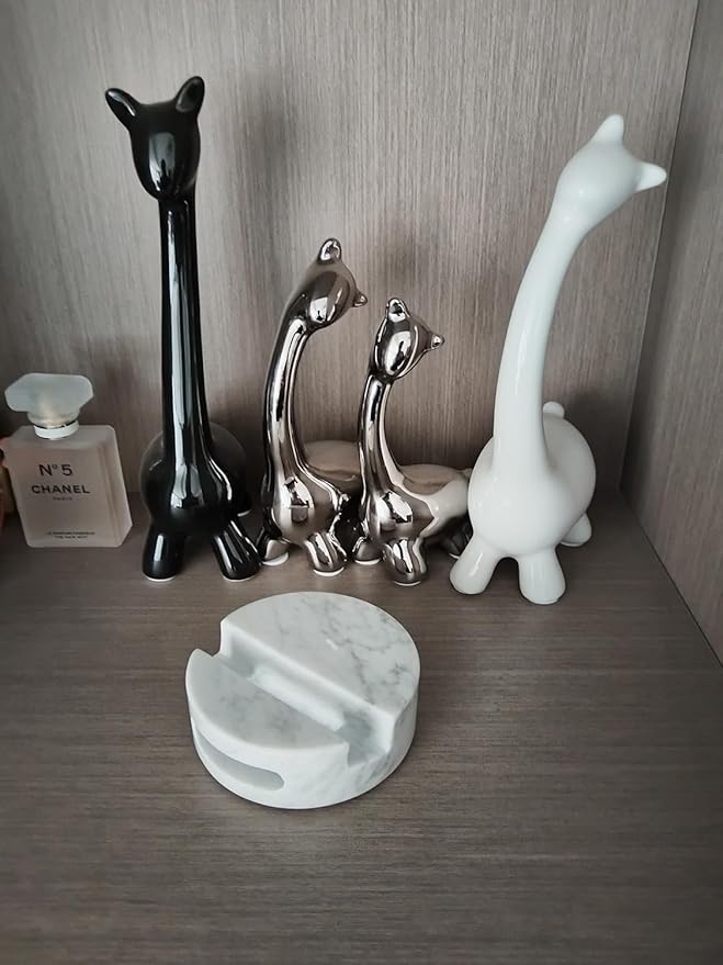 fashciaga Luxurious Marble Cell Phone Stand Holder for Cellphone Tablet On Desk, Countertop, Table, Nightstand. Heavy Real Stone Mobile Phone Stands (Hollow)