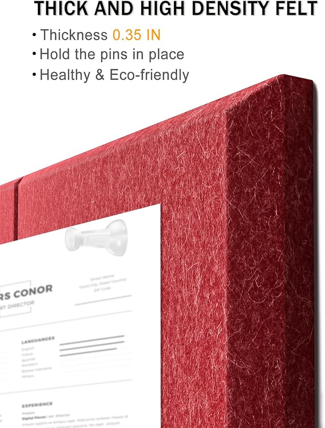 Hsurbtra Large Cork Board for Wall 36 x 24 Inch, 6 Pack Felt Bulletin Notice Board with Pushpins for Office Home School Farmhouse Wall Decor, Red