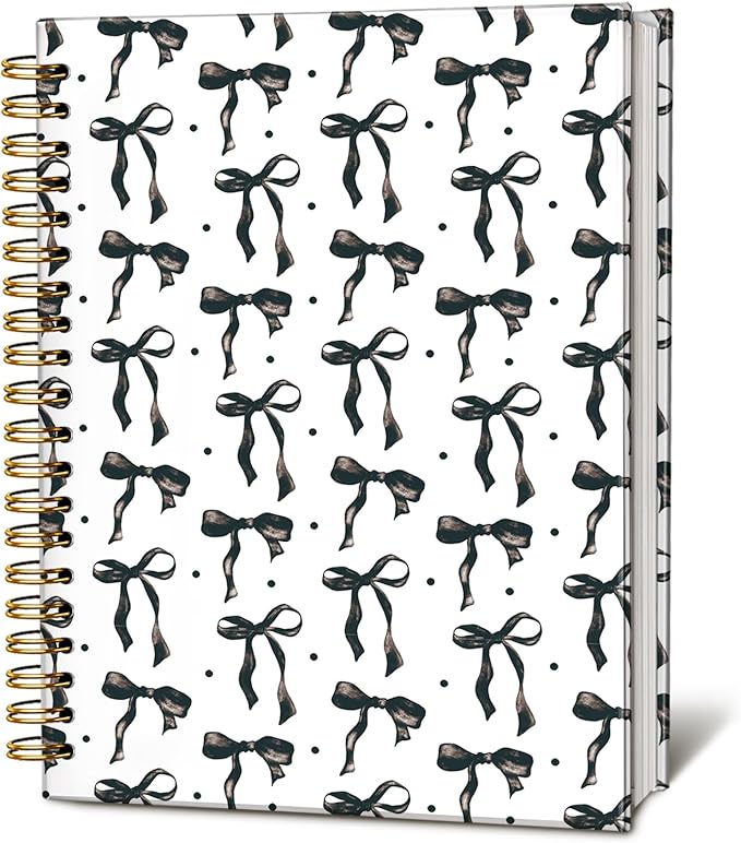 LIANGW Coquette Black Bow Notebook Journal for Teen Girls & Women, Preppy Cute Journal Gifts for Women, Girly Gifts, Black Bow Office Supplies, Hardcover Spiral Notebook, 5.5x8.3 Inch