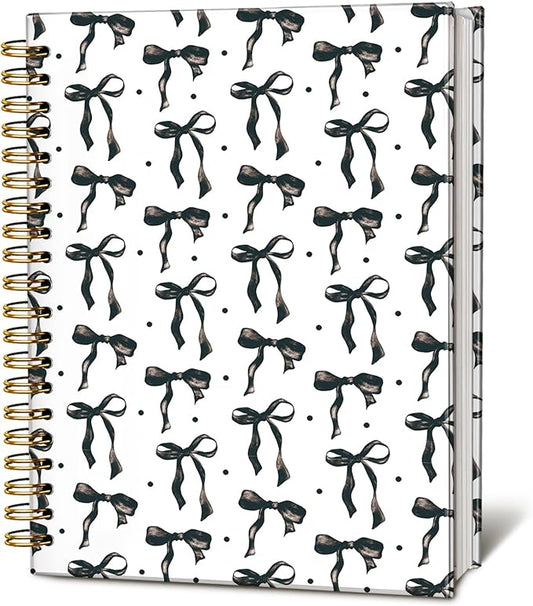 LIANGW Coquette Black Bow Notebook Journal for Teen Girls & Women, Preppy Cute Journal Gifts for Women, Girly Gifts, Black Bow Office Supplies, Hardcover Spiral Notebook, 5.5x8.3 Inch