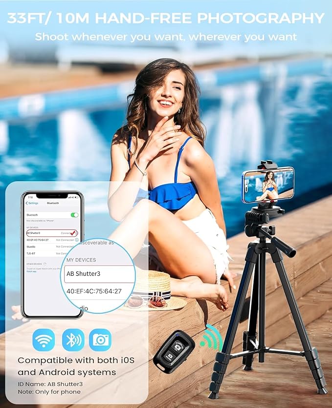 MACTREM iPhone iPad Tripod Stand, 67" Phone Tripod for iPad Tablet Camera with 2 in1 Holder Remote Carry Bag, Aluminum Extendable iPhone Stand for Video Recording/Selfies/Live Stream/Vlogging