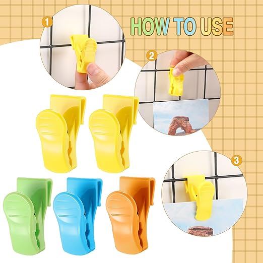 15 Pcs Gridwall Accessories Grid Wall Hooks Clips Hanging Display Sign Holder Panel Wall Wire Rack Clips for Retail, Home, and Workspace Organization, Displays, and Storage(Colorful)