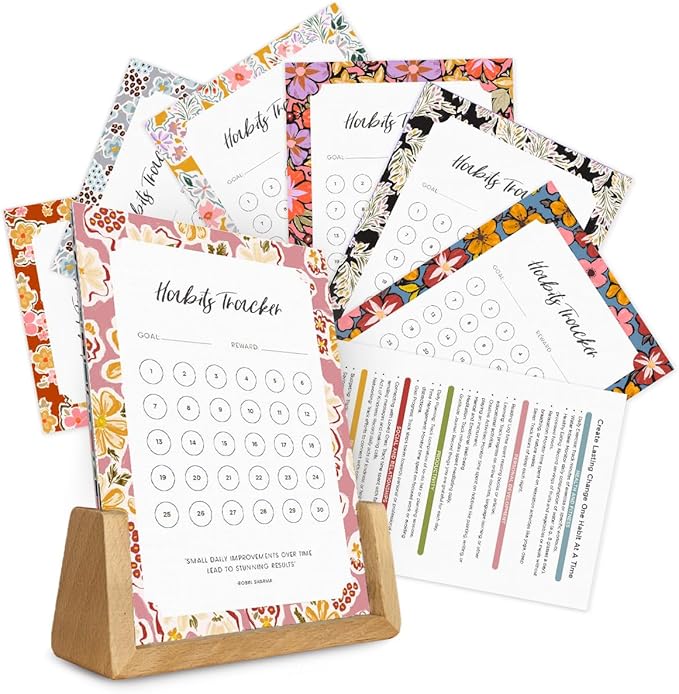 Habit Tracker Calendar - Made in USA, Designed by Local Artist, Motivational 30 day monthly challenge - Tool and gift for Productivity, Self-growth (Habit Tracker-Florals, U-Stand)