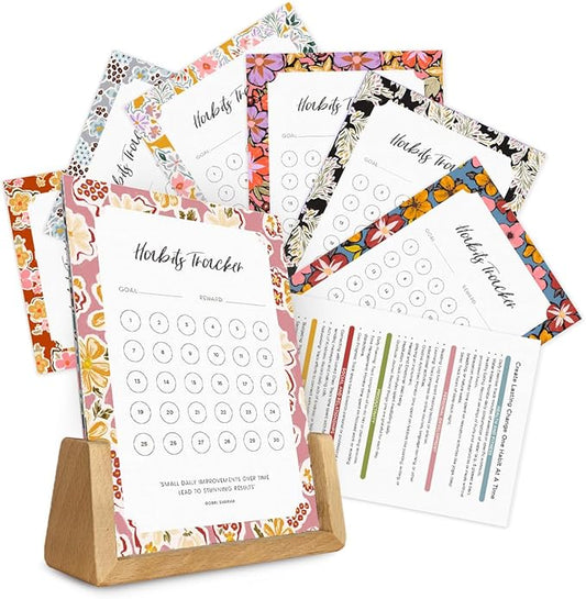 Habit Tracker Calendar - Made in USA, Designed by Local Artist, Motivational 30 day monthly challenge - Tool and gift for Productivity, Self-growth (Habit Tracker-Florals, U-Stand)