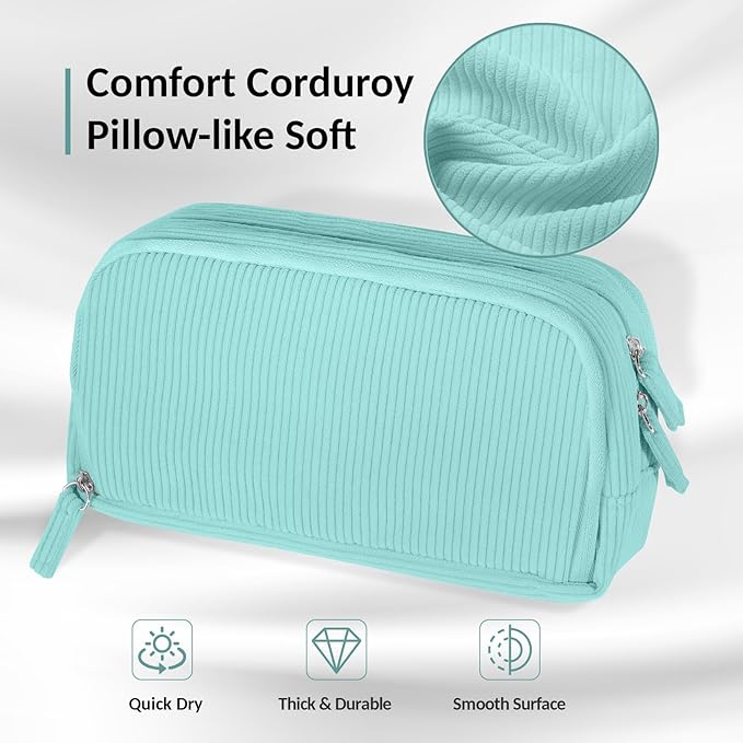 Sooez Big Capacity Pencil Case Pen Pouch, Soft Corduroy Pencil Bag with 3 Compartment, Multiple Pockets, Sturdy Zipper, Cute School Supplies Pen Bag Organizer For Teen Girls College-Mint Green