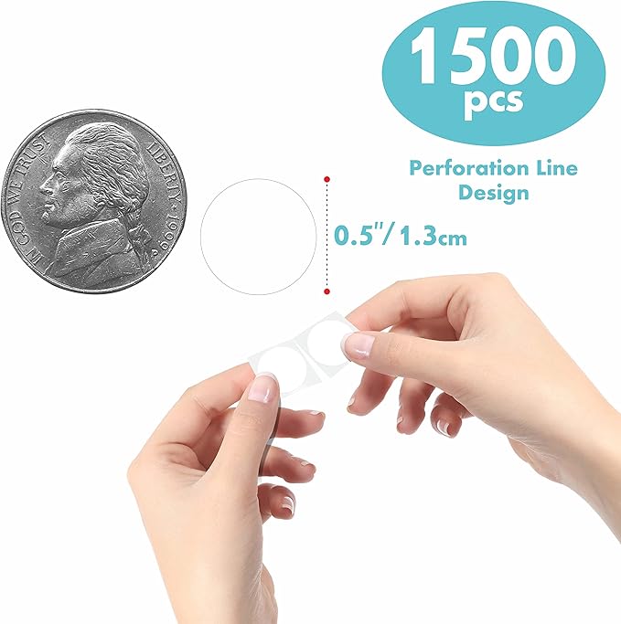 1500 PCS Round White Color Code Dot Stickers, Permanent Inventory Labels with Perforation Line in a Roll for Office, Retail, Home, Classroom, Warehouse(1/2” in Diameter)