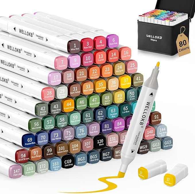 Alcohol Markers, 80 Colors Dual Art Colored Markers for Coloring Book, Painting, Drawing, Alcohol Based with Carrying Case