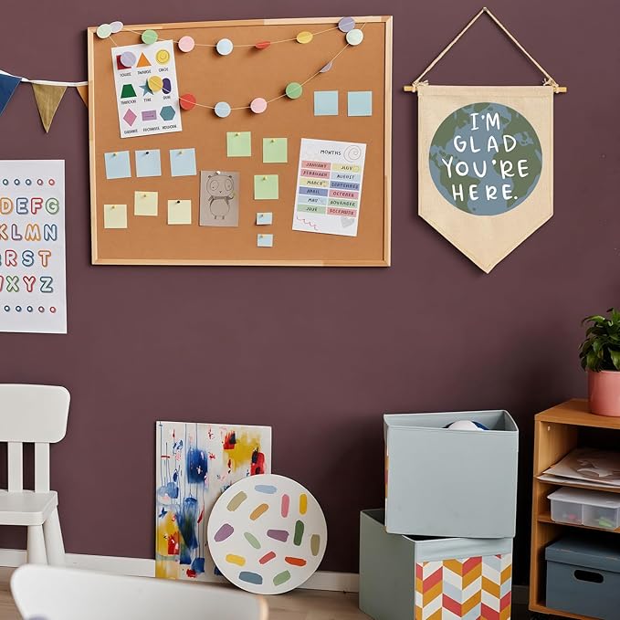 I'm Glad You're Here-Classroom Decor-Teacher Gifts-Welcome Poster Gift-Inspirational Positive Affirmation Motivational Quote-Earth Theme-Canvas Hanging Pennant Flag Banner Wall Sign Decor