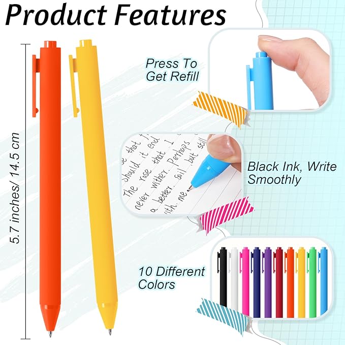 Crtiin 50 Pcs Gel Ink Pens Bulk, Black Ink 0.5mm Fine Point Retractable Pen Smooth Writing Office Supplies for Teacher Server Nurse Valentine Galentine Gift (Colorful)