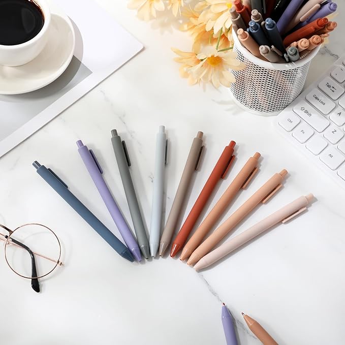 Crtiin 50 Pcs Gel Ink Pens Bulk, Black Ink 0.5mm Fine Point Retractable Pen Smooth Writing Office Supplies for Teacher Server Nurse Valentine Galentine Gift (Morandi Colors)