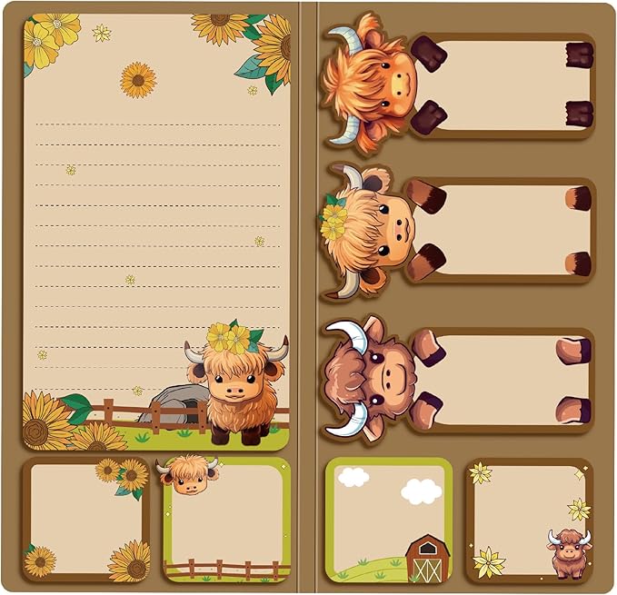 Highland Cow Sticky Notes Set Gifts for Women 8 Pack Cute Animals Decoration Office Desk Accessories for Christmas Home Students Teacher School Supplies