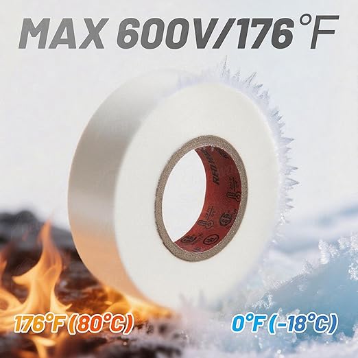 RED WOLF White Electrical Tape 1 in x 66ft 10 Pack, Industrial Grade UL/CSA Listed 7 Mil Thick Flame Retardant High Temp (5)