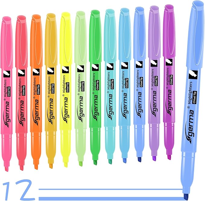 Highlighters Assorted Colors Set, 12 Pack, Chisel Tip Bright Colors, Dry Quickly Colored Highlighters for Journaling, Study Notes, School Office Supplies