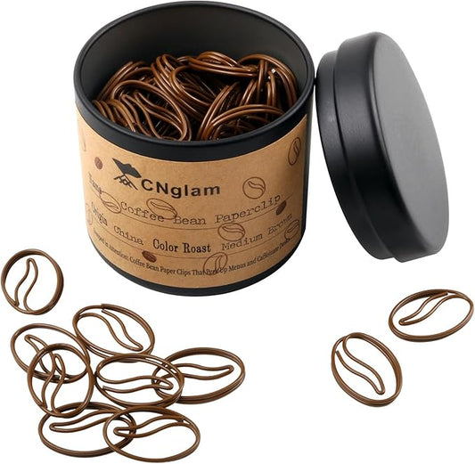 Coffee Bean Paperclip Coffee Bean-Shaped Paper Clips Coffee Introduction Card Clip Java-Shaped Paperclips for Coffee Lovers Café Pros Gifts Postcards Office School Decor Bookmarks (120 PCS)