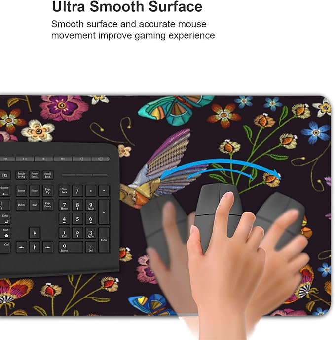 Extra Large Mouse Pads Hummingbirds and Flowers XXL Mousepad with Stitched Edges Humming Birds Non-Slip Rubber Base Computer Keyboard Pad Desk Mat for Home Office Desk Decor, 35.4" X 15.7"
