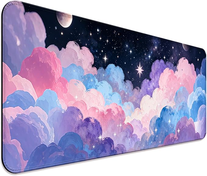 Dreamy and Pretty Pastel Clouds XL Large Desk Mat, Extended Long Desk Pad for Gaming and Office, Non-Slip Rubber Base, Comfortable Surface Mouse Pad, 31.5x11.8 in (H09)