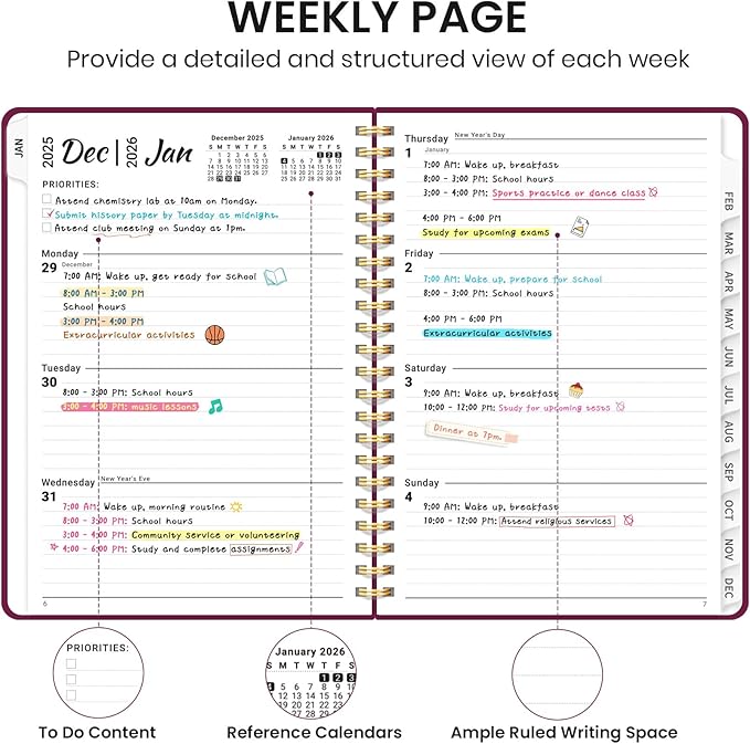2026 Planner, Weekly and Monthly Calendar Planner, January 2026 - December 2026, Hardcover 2026 Calendar Book with Tabs For Women & Men, Inner Pocket, Spiral Bound, Perfect for Office Home School Supplies - A4 (8.5" x 11"), Crabberry Red