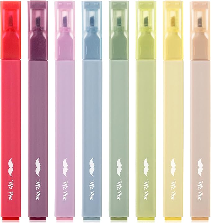 Mr. Pen- Aesthetic Highlighters, 8 Pcs, Chisel Tip, Muted Pastel Color, No Bleed Bible Highlighter Pastel, Assorted Colors