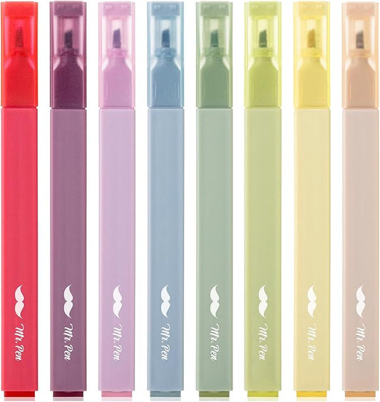 Mr. Pen- Aesthetic Highlighters, 8 Pcs, Chisel Tip, Muted Pastel Color, No Bleed Bible Highlighter Pastel, Assorted Colors