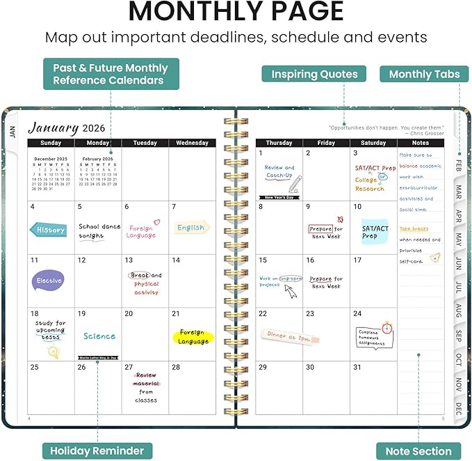 2026 Planner, Monthly and Weekly Calendar Planner for Women, Jan 2026 - Dec 2026, Hardcover Pretty 2026 Agenda Planner Book with Tabs, Spiral Bound, Perfect for School Office Home Supplies, 8.5" x 11" - Whale Dreams
