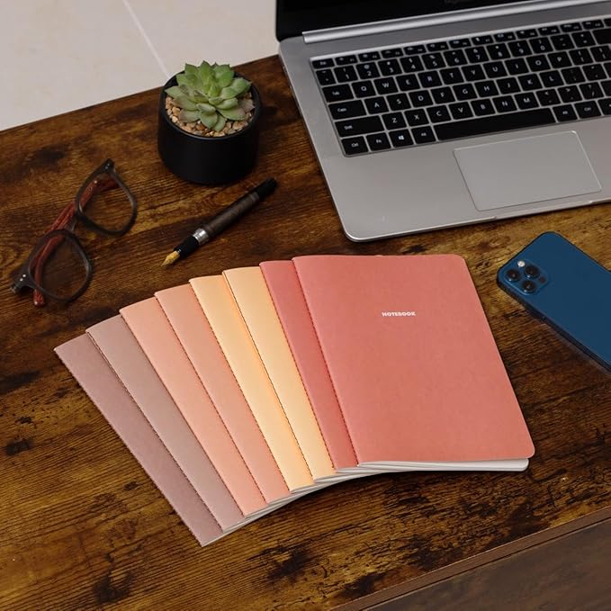 Notebook Journal (8 Pack), A5, 5.5 x 8 in, Cute Soft Paper Cover Notebook Set, Thin Writing Journal for Travel, Meditation, Wedding and Dream Journals, Lightweight Lined Paper Diary, 60