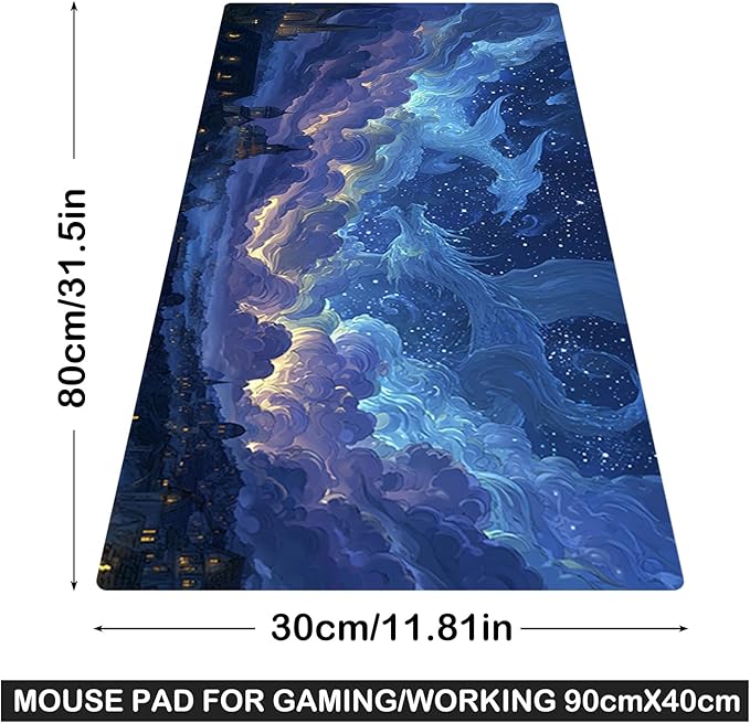 Nuxovilar Dragon Starry Sky Large Mouse Pad Gaming Mouse Pad Polyester 11.8x31.4 Inches for Home, Gaming Room, Office, Mythical Decor for Fantasy Enthusiasts