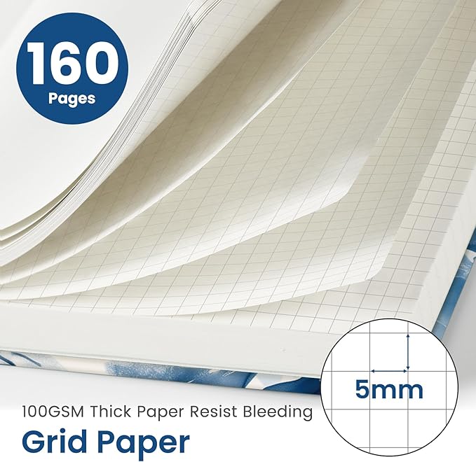 Taja Graph Journal Notebook for Women & Men, Hardcover Leather Journal for Writing, A5 Graph Paper Notebook for Planning & Tracking, Perfect for Office School Home Supplies, Watercolor Petal