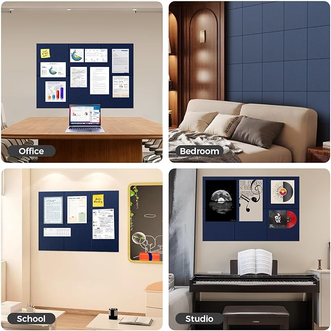 Large Felt Bulletin Board Tiles 36" x 24" Cork Board Alternative 6 Pack with 40 Adhesive Tabs Felt Wall Tiles Cork Boards for Walls Thick Slat Wall Panels for Home Office Classroom Decor